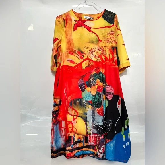 STYLEWE | Dresses | Art Deco Bright Yellow And Red Flowy Midi Dress |  Poshmark